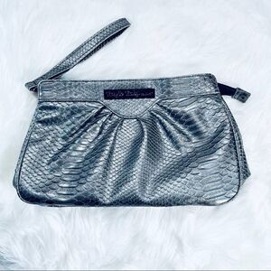 Faux Alligator Skin Patterned Clutch Silver Boujee Baby Purse Bag Womens
